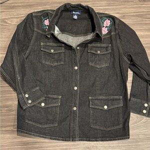Denim & Co Black Vintage Denim Floral Embroidered Jacket Women’s 2XL Boho Y2K